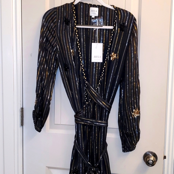 Misa Madalina Maxi Wrap Dress Black Sequin NEW - Picture 10 of 12